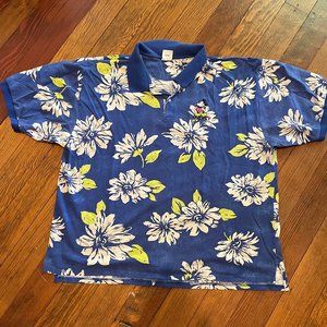 Blue Tropical Disney Mickey Mouse Polo